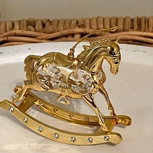 The Swarovski Crystals 24K Gold Plated Rocking Horse Figurine Ornament